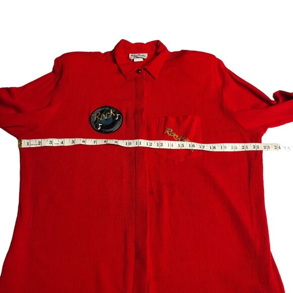 Vintage Niki & Danielle Top Womens 16 Red Rock N Roll Embroidered Pocket Gauze - Picture 14 of 16